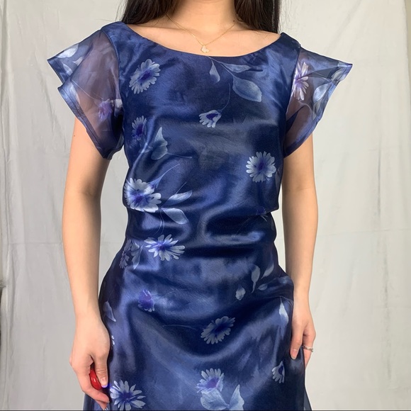 algo medium navy blue floral maxi dress - Picture 8 of 14